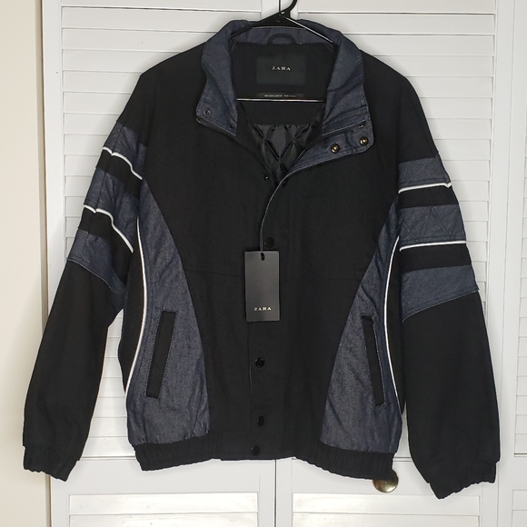 Zara Mens Denim Zip/Button Baseball Jacket NWT - Picture 2 of 8